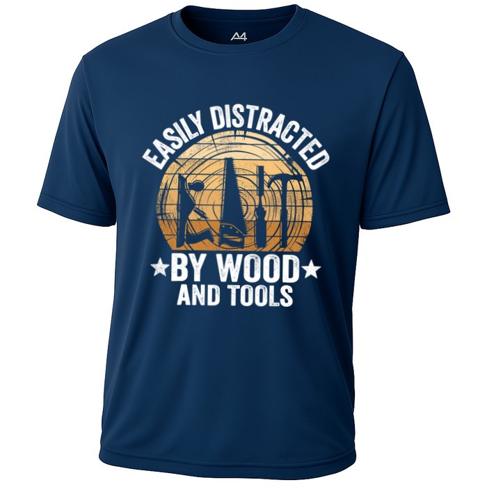 Easily Distracted By Wood And Tools Funny Woodworking Performance Shirt
