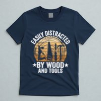 Easily Distracted By Wood And Tools Funny Woodworking T-Shirt