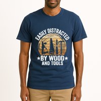 Easily Distracted By Wood And Tools Funny Woodworking Tall T-Shirt