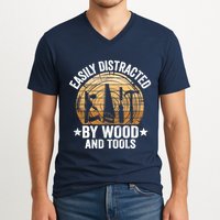 Easily Distracted By Wood And Tools Funny Woodworking V-Neck T-Shirt