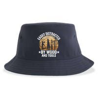 Easily Distracted By Wood And Tools Funny Woodworking Sustainable Bucket Hat