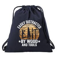 Easily Distracted By Wood And Tools Funny Woodworking Drawstring Bag