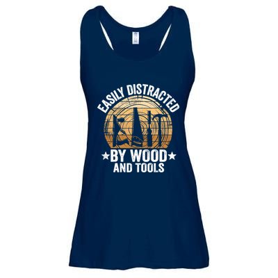 Easily Distracted By Wood And Tools Funny Woodworking Ladies Essential Flowy Tank