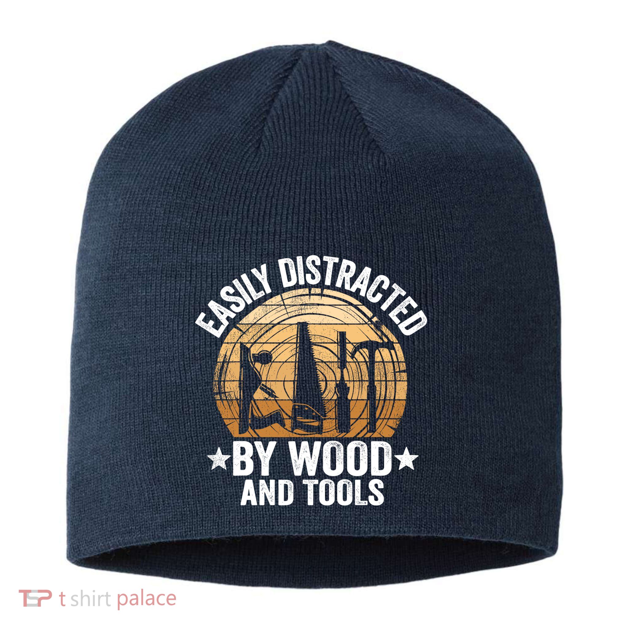 Easily Distracted By Wood And Tools Funny Woodworking Sustainable Beanie