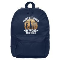Easily Distracted By Wood And Tools Funny Woodworking 16 in Basic Backpack