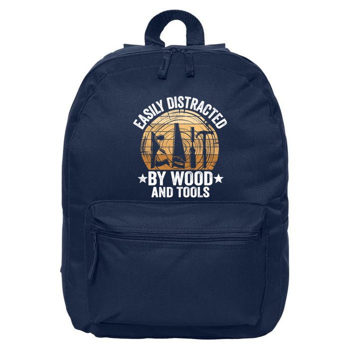 Easily Distracted By Wood And Tools Funny Woodworking 16 in Basic Backpack