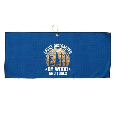 Easily Distracted By Wood And Tools Funny Woodworking Large Microfiber Waffle Golf Towel