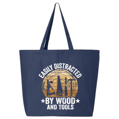 Easily Distracted By Wood And Tools Funny Woodworking 25L Jumbo Tote