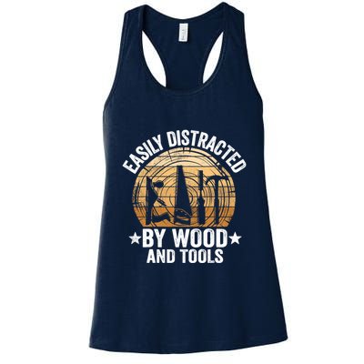 Easily Distracted By Wood And Tools Funny Woodworking Womens Tank Top