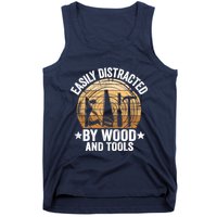 Easily Distracted By Wood And Tools Funny Woodworking Tank Top