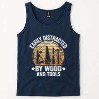 Easily Distracted By Wood And Tools Funny Woodworking Tank Top