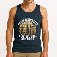 Easily Distracted By Wood And Tools Funny Woodworking Tank Top