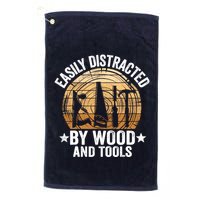 Easily Distracted By Wood And Tools Funny Woodworking Golf Towel