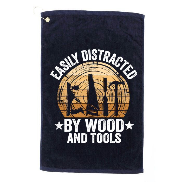 Easily Distracted By Wood And Tools Funny Woodworking Golf Towel