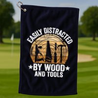 Easily Distracted By Wood And Tools Funny Woodworking Golf Towel
