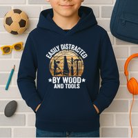 Easily Distracted By Wood And Tools Funny Woodworking Kids Hoodie