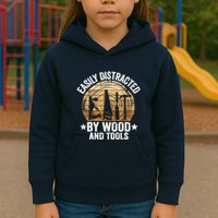 Easily Distracted By Wood And Tools Funny Woodworking Kids Hoodie