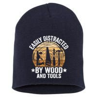 Easily Distracted By Wood And Tools Funny Woodworking Short Acrylic Beanie
