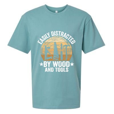 Easily Distracted By Wood And Tools Funny Woodworking Sueded Cloud Jersey T-Shirt