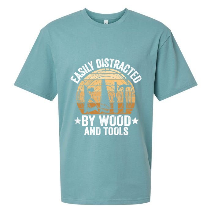 Easily Distracted By Wood And Tools Funny Woodworking Sueded Cloud Jersey T-Shirt