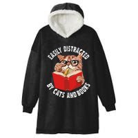 Easily Distracted by Cats and Books Funny Cat & Book Lover Hooded Wearable Blanket