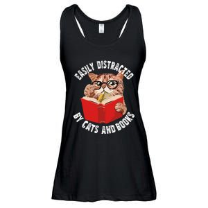 Easily Distracted by Cats and Books Funny Cat & Book Lover Ladies Essential Flowy Tank