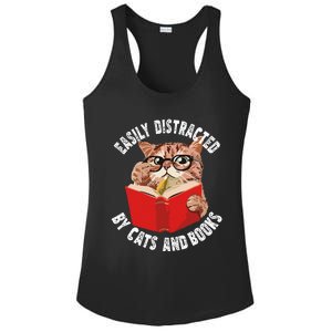 Easily Distracted by Cats and Books Funny Cat & Book Lover Ladies PosiCharge Competitor Racerback Tank