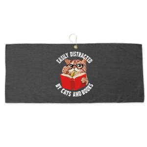 Easily Distracted by Cats and Books Funny Cat & Book Lover Large Microfiber Waffle Golf Towel