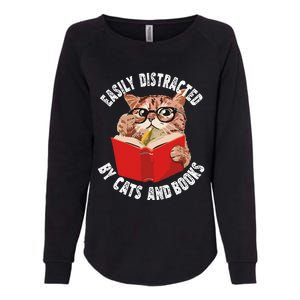 Easily Distracted by Cats and Books Funny Cat & Book Lover Womens California Wash Sweatshirt