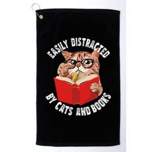 Easily Distracted by Cats and Books Funny Cat & Book Lover Platinum Collection Golf Towel