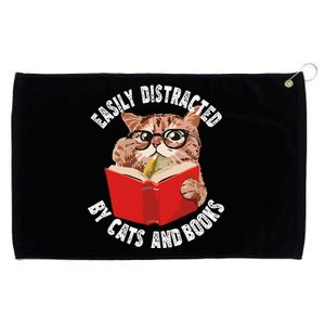 Easily Distracted by Cats and Books Funny Cat & Book Lover Grommeted Golf Towel