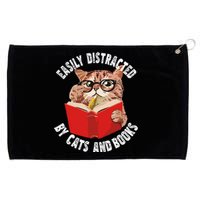 Easily Distracted by Cats and Books Funny Cat & Book Lover Grommeted Golf Towel