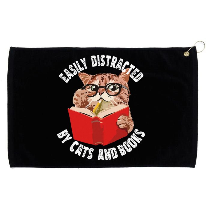 Easily Distracted by Cats and Books Funny Cat & Book Lover Grommeted Golf Towel