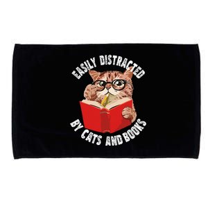 Easily Distracted by Cats and Books Funny Cat & Book Lover Microfiber Hand Towel