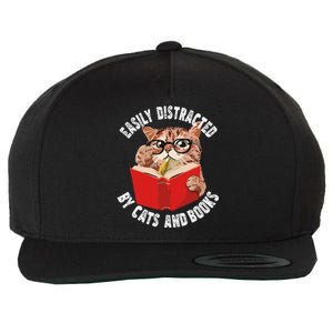 Easily Distracted by Cats and Books Funny Cat & Book Lover Wool Snapback Cap