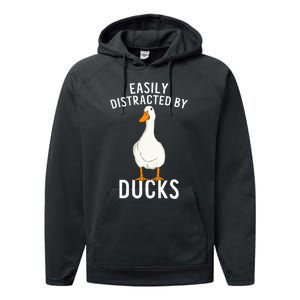 Easily Distracted By Ducks Funny Duck Lover Performance Fleece Hoodie