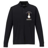 Easily Distracted By Ducks Funny Duck Lover Performance Long Sleeve Polo