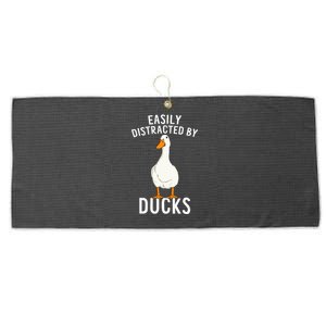 Easily Distracted By Ducks Funny Duck Lover Large Microfiber Waffle Golf Towel