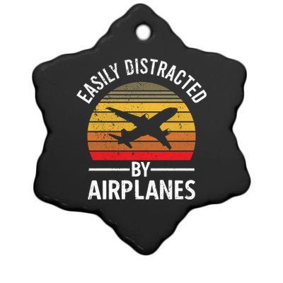 Easily Distracted By Airplanes Airplane Pilot Gift Ceramic Star Ornament