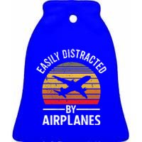 Easily Distracted By Airplanes Airplane Pilot Gift Ceramic Bell Ornament