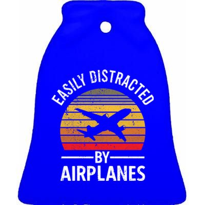 Easily Distracted By Airplanes Airplane Pilot Gift Ceramic Bell Ornament