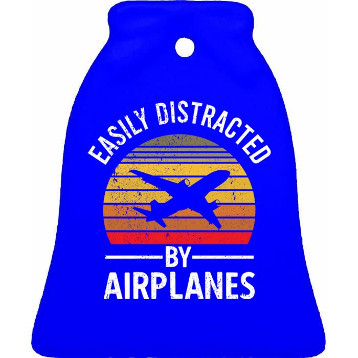 Easily Distracted By Airplanes Airplane Pilot Gift Ceramic Bell Ornament