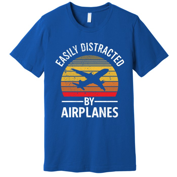 Easily Distracted By Airplanes Airplane Pilot Gift Premium T-Shirt