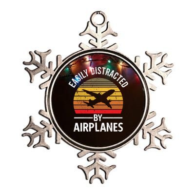 Easily Distracted By Airplanes Airplane Pilot Gift Metallic Star Ornament