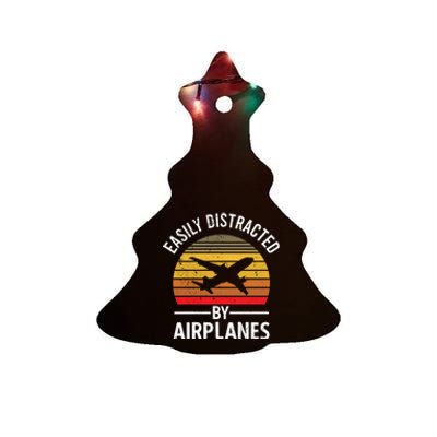 Easily Distracted By Airplanes Airplane Pilot Gift Ceramic Tree Ornament