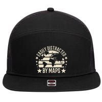 Easily Distracted By Maps Geography 7 Panel Mesh Trucker Snapback Hat