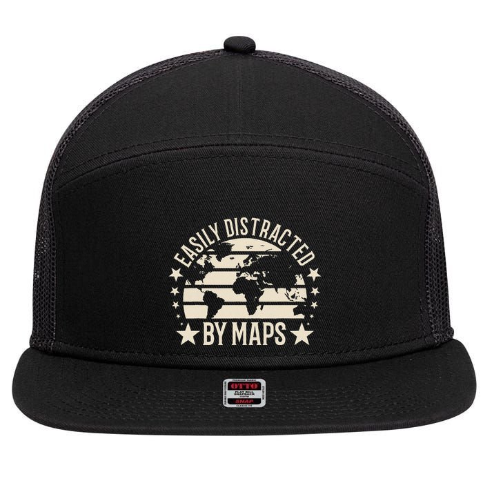 Easily Distracted By Maps Geography 7 Panel Mesh Trucker Snapback Hat