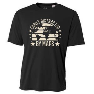 Easily Distracted By Maps Geography Cooling Performance Crew T-Shirt