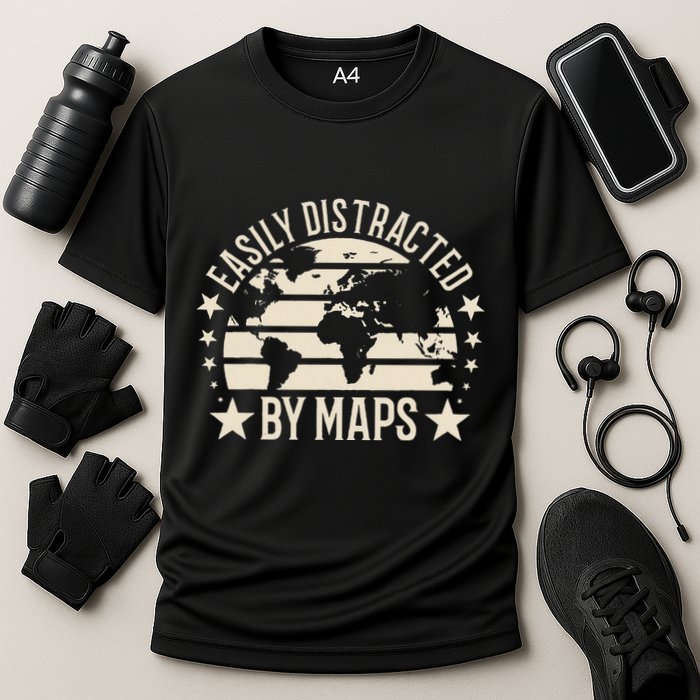 Easily Distracted By Maps Geography Performance Shirt