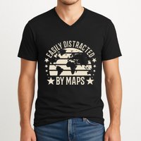 Easily Distracted By Maps Geography V-Neck T-Shirt